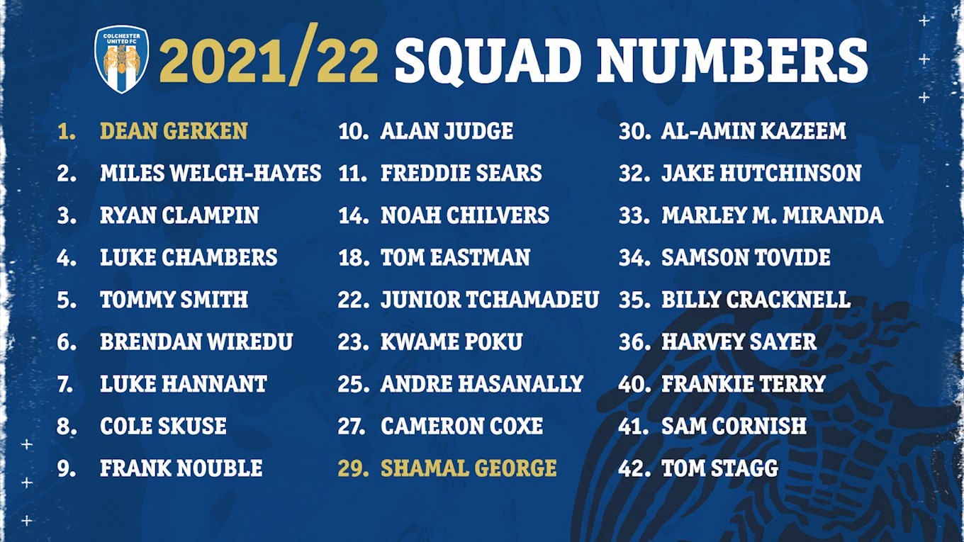 2021/22 Squad Numbers - News - Colchester United